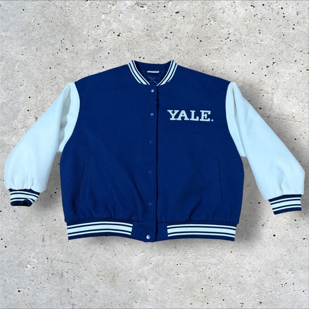 Yale University Varsity Jacket Letterman Blue White Mens Size Large